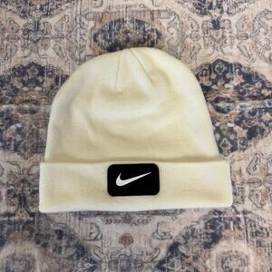 Nike | White Beanie Hat with Black & White Logo Patch One Size Unisex